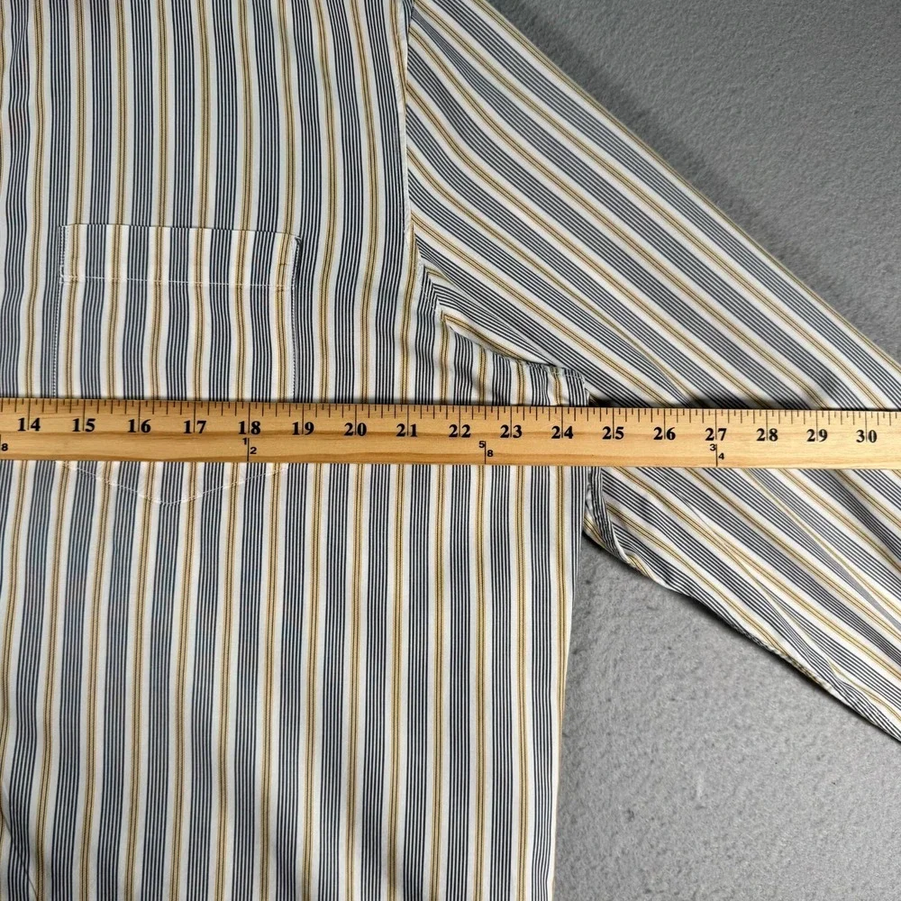 Vintage Banana Republic Button Up Shirt Men Large 16-16.5 White Gray Striped Y2K